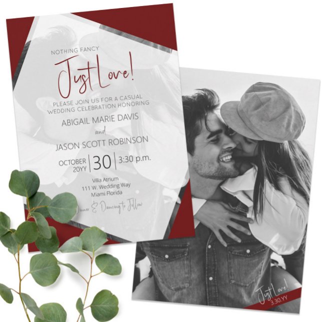Invitación 🍷 burdeos modernos, Boda de amor (🍷 Modern Burgundy Casual Just Love Wedding Invitation
)