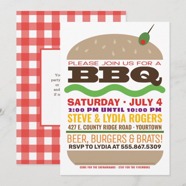 Invitación Burger Barbeque | BBQ de verano (Anverso / Reverso)