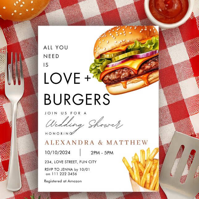 Invitación Burger Picnic BBQ Wedding Shower (Burger Picnic BBQ Wedding Shower Invitation)
