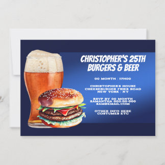 Invitación Burgers beer bbq parrillando escalofríos azul real
