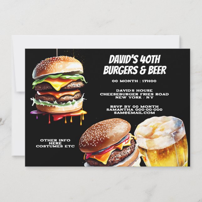 Invitación Burgers beer bbq parrillando escalofríos realista (Anverso)