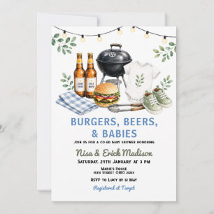 Invitación Burgers, Beers & Babies Baby Shower Co-Ed