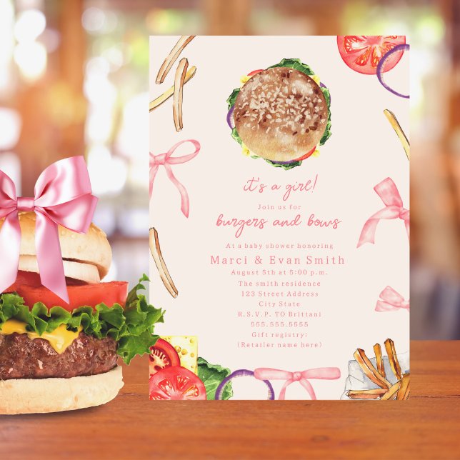 Invitación Burgers & Bows Hamburger BBQ Cocina Baby Shower (Subido por el creador)