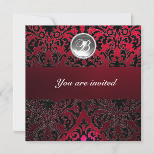 Invitación BURGUÑA ROJA DAMASCO GEMA PIEDRA MONOGRAMA hielo b