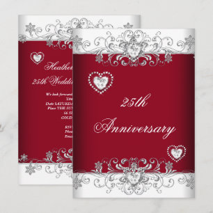 Invitación Burgundy 25º Aniversario de Boda Corazones de Diam