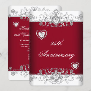 Invitación Burgundy 25º Aniversario de Boda Corazones de Diam