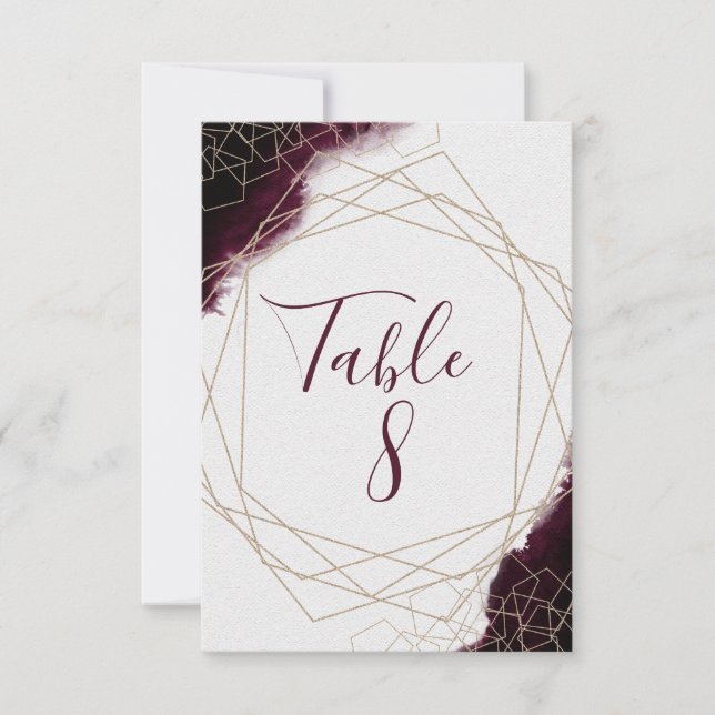 Invitación Burgundy acuarela enmarcado números de tabla Boda (Anverso)