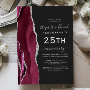 Invitación Burgundy Agate Plata Aniversario 25 Dark