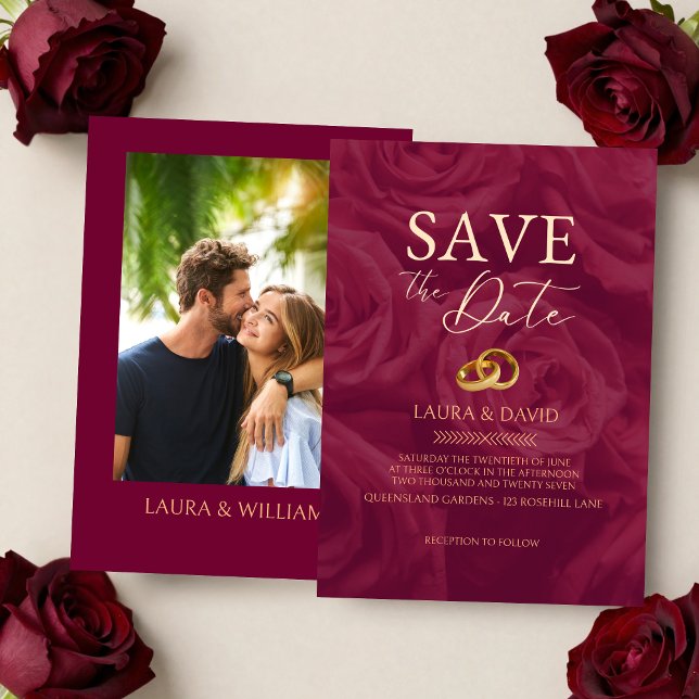 Invitación Burgundy and gold elegant save the date wedding   (Subido por el creador)