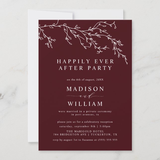 Invitación Burgundy and Ivory Botanical Elegant Elopement (Anverso)