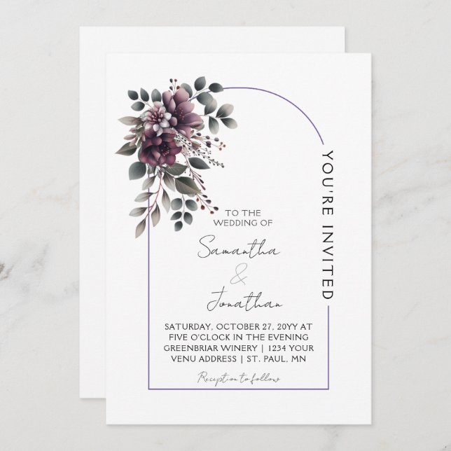 Invitación Burgundy and Sage Arch Wedding | Invi (Anverso / Reverso)