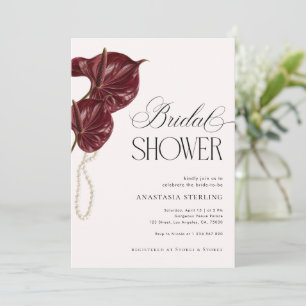 Invitación Burgundy Anthuriums & Pearls Despedida de Soltera