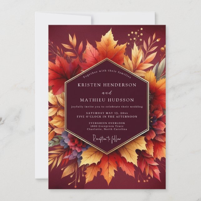 Invitación Burgundy Autumn Bloom Wedding (Anverso)
