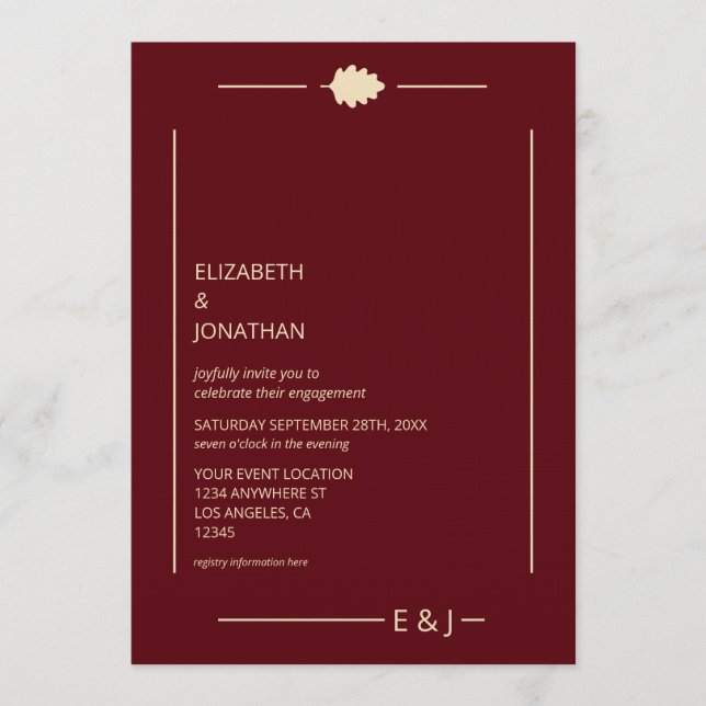 Invitación Burgundy Autumn Engagement Party (Anverso)