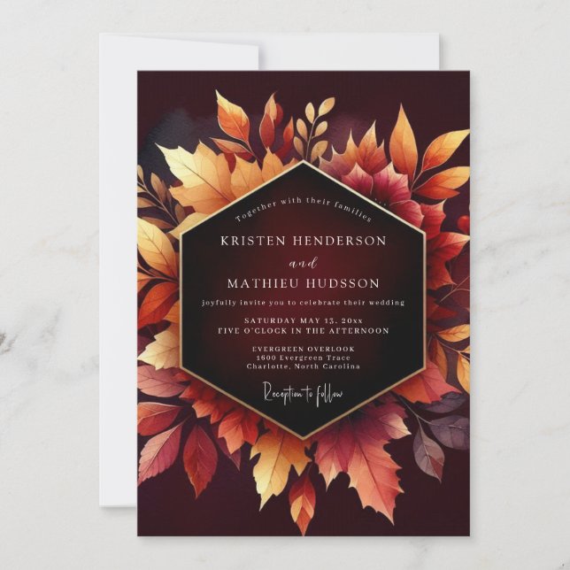 Invitación Burgundy Autumn Leaf Romance Wedding (Anverso)