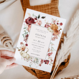 Invitación Burgundy Autumn Pumpkin Baby Shower