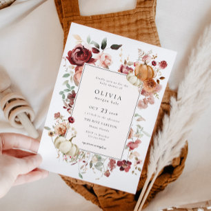 Invitación Burgundy Autumn Pumpkin Baby Shower