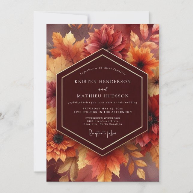 Invitación Burgundy Autumnal Bloom Wedding (Anverso)