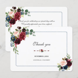 Invitación Burgundy Azul Marino Floral Marco Boda Agradecimie