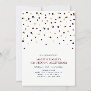 Invitación Burgundy, Azul y Confeti de Bodas de Oro Aniversar