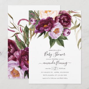 Invitación Burgundy - Baby Shower Floral Marsala y Melocotón