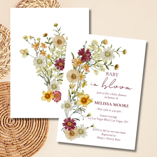 Invitación Burgundy Baby Shower ruso del Boho Wildflower (Subido por el creador)