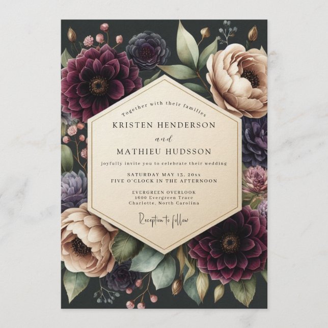Invitación Burgundy Baroque Floral Wedding (Anverso)