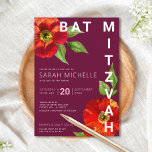 Invitación Burgundy Bat Mitzvah acuarela floral moderna<br><div class="desc">Estar orgulloso, regocijarse y mostrar este hito de su Bat Mitzvah favorito con esta sofisticada y personalizada invitación! Una moda, una impresionante acuarela floral de estilo moderno san serif, domina el fondo borgoñón. Personalice el texto del personalizado con el nombre, fecha y lugar de su Bat Mitzvah. ¡Garantizada para darle...</div>