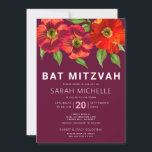 Invitación Burgundy Bat Mitzvah Floral acuática moderna<br><div class="desc">Estar orgulloso, regocijarse y mostrar este hito de su Bat Mitzvah favorito con esta sofisticada y personalizada invitación! Una moda, una impresionante acuarela floral de estilo moderno san serif, domina el fondo borgoñón. Personalice el texto del personalizado con el nombre, fecha y lugar de su Bat Mitzvah. ¡Garantizada para darle...</div>