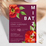 Invitación Burgundy Bat Mitzvah Floral Watercolor moderno<br><div class="desc">Estar orgulloso, regocijarse y mostrar este hito de su Bat Mitzvah favorito con esta sofisticada y personalizada invitación! Una moda, una impresionante acuarela floral de estilo moderno san serif, domina el fondo borgoñón. Personalice el texto del personalizado con el nombre, fecha y lugar de su Bat Mitzvah. ¡Garantizada para darle...</div>