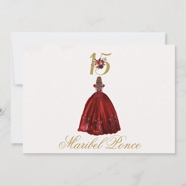 Invitación Burgundy beige Quinceañera invitation in Spanish (Anverso)