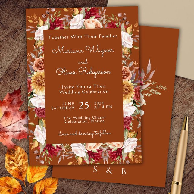 Invitación Burgundy Beige Terracotta Fall Boda Floral (Subido por el creador)