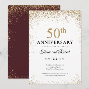 Invitación Burgundy Blanco Dorado 50 Aniversario de Boda 