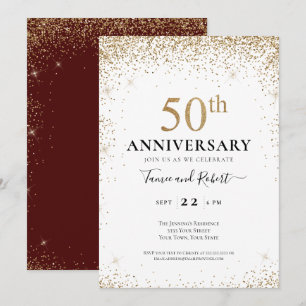 Invitación Burgundy Blanco Oro 50 Aniversario de Bodas
