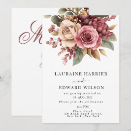 Invitación Burgundy Bliss: Elegante patrón de viña floral en 