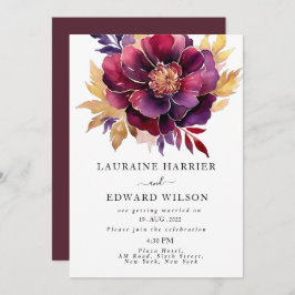Invitación Burgundy Bliss: Elegante patrón de vino floral en 