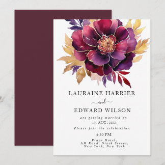 Invitación Burgundy Bliss: Elegante patrón de vino floral en 