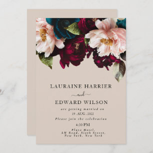 Invitación Burgundy Bliss: Elegante patrón de vino floral en 