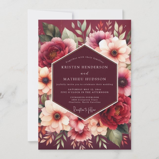 Invitación Burgundy Bloom Alchemy Wedding (Anverso)