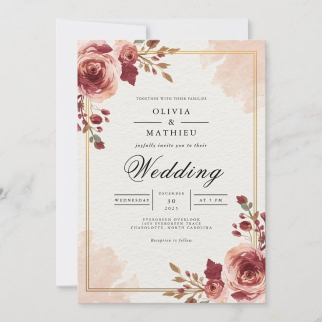 Invitación Burgundy Bloom Archway Wedding (Anverso)