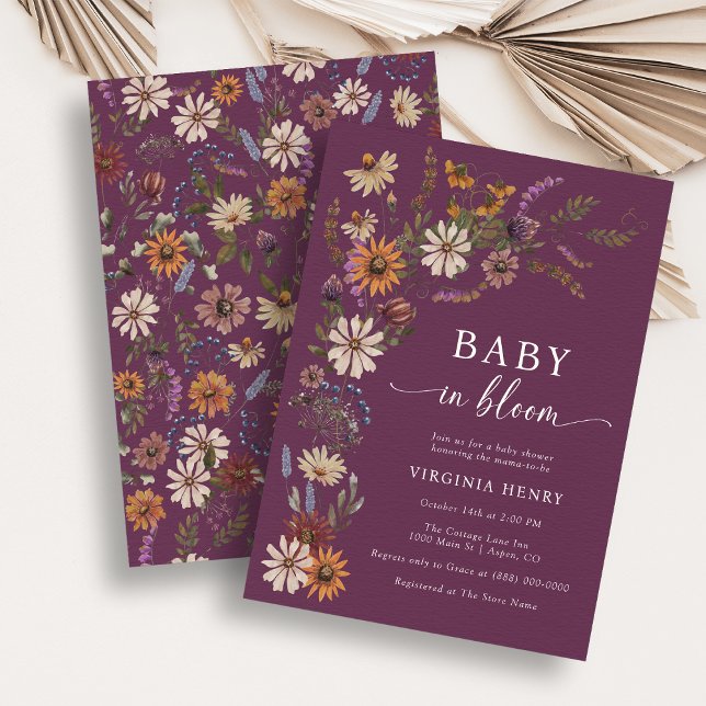Invitación Burgundy Bloom Baby Shower (Burgundy Bloom Baby Shower Invitation
)