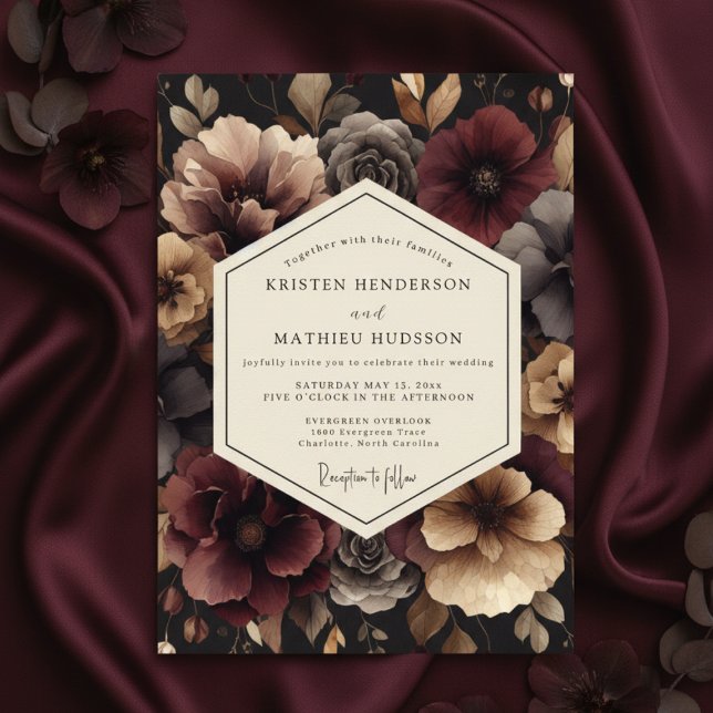 Invitación Burgundy Bloom Dusk Wedding (Subido por el creador)