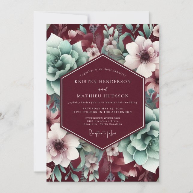Invitación Burgundy Bloom Elegance Wedding (Anverso)