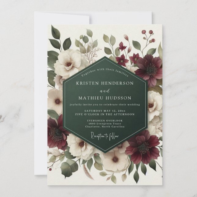 Invitación Burgundy Bloom Ethereal Wedding (Anverso)