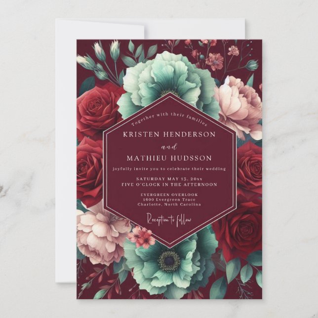 Invitación Burgundy Bloom Moody Romance Wedding (Anverso)