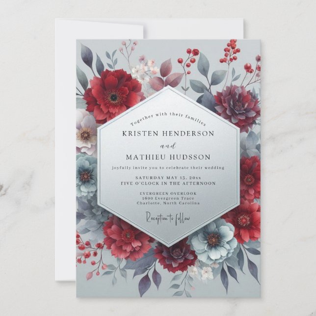 Invitación Burgundy Bloom Moody Wedding (Anverso)