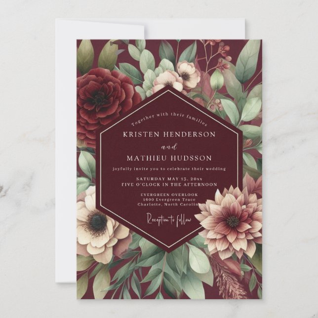 Invitación Burgundy Bloom Nocturne Wedding (Anverso)