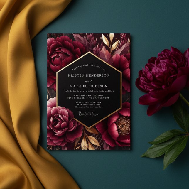 Invitación Burgundy Bloom Opulence Wedding (Subido por el creador)