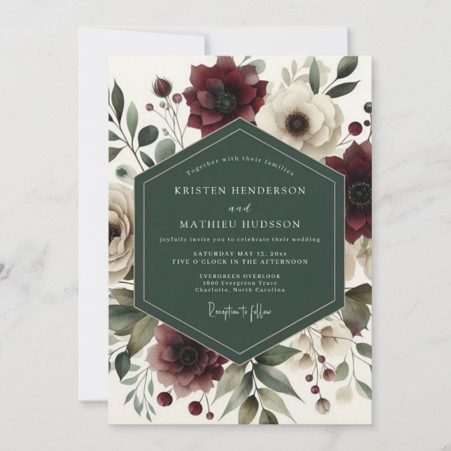 Invitación Burgundy Bloom Romance Wedding (Anverso)