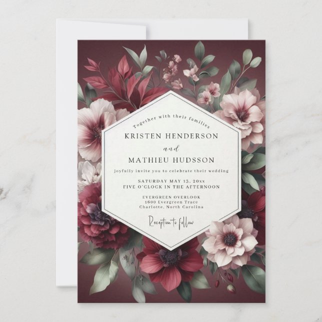 Invitación Burgundy Bloom Wedding (Anverso)